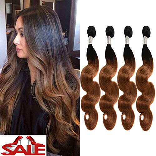 Fengde Hair 7A Ombre Brazilian Body Wave Virgin Hair 4 Bundles100% Unprocessed Human Hair Extensions(14141616,1B/30)