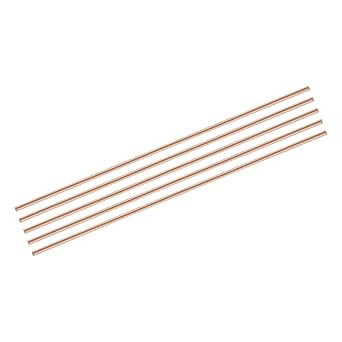 sourcing map 5 Pack Pure Copper Round Rod 4mm/0.16 Inch Diameter 300mm/12 Inch Length Solid Copper Rod Lathe Bar Stock for DIY Metal Craft Metal Working Hobbies