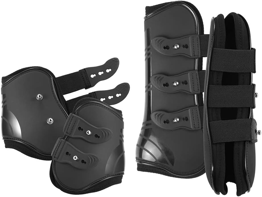 4 Pcs Front Hind Leg Boots Horse Leg Boots Equine Front Hind Leg Guard Equestrian Tendon Protection Horse Hock (Black)