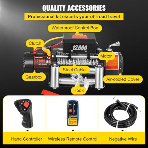 image for CooFel Truck Winch 12000lbs Electric Winch 85ft/26m Steel Cable 12V Po