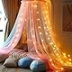 HanYun Regenbogen Betthimmel Mädchen, Bett Baldachin mit 100 LED-Lichterketten, Ultra große hängende Königin Baldachin Bett Vorhang Netz für Baby, Kinder, Mädchen Moskitonetz Reise Mückennetz