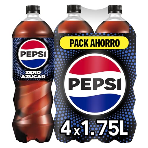 Pepsi zero Refresco de cola con cero azúcar y cero calorías, packs de 4 botellas de 1.75 litros, 7 litros en total