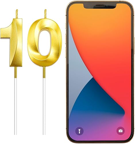 Miniatura 3 de Velas doradas de cumpleaños número 10, números de feliz cumpleaños para decoraciones de pasteles