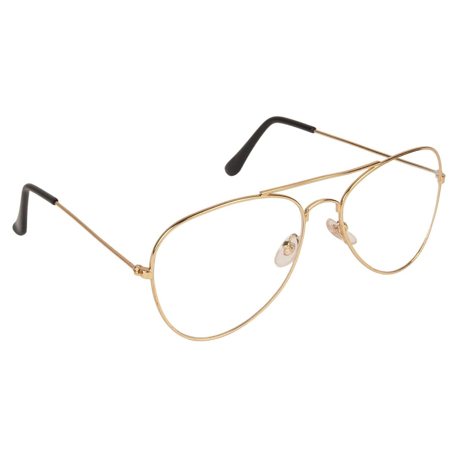 UV Protected Night Drive Aviator Sunglasses for Men Women (9027-Gld-Clr|Transparent)