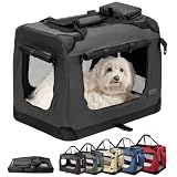 lionto Hundetransportbox, Faltbar, für Reise & Auto, 60x42x44 cm, Schwarz