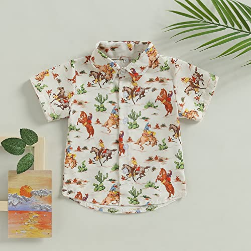 Western Baby Boy Clothes Cow Print Shirts Short Sleeve Button Down Lapel Neck Tops Summer T-Shirt 6M-4T2