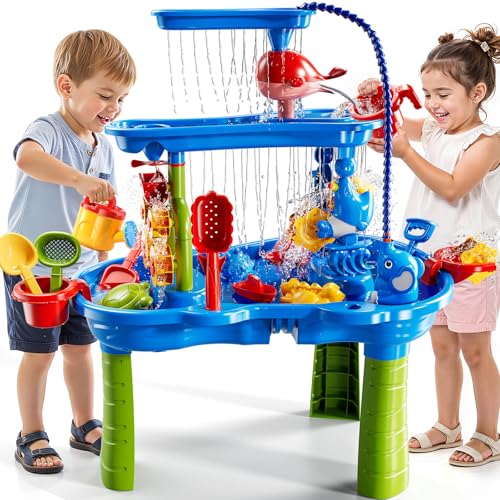 JUKUDAHU Water Table for Kids Ages 4-8 with Water Pump, Summer Outdoor Sand Water Table for Boys Girls, Kids Water and Sand Activity Sensory Toys for Toddlers Age 3-8
