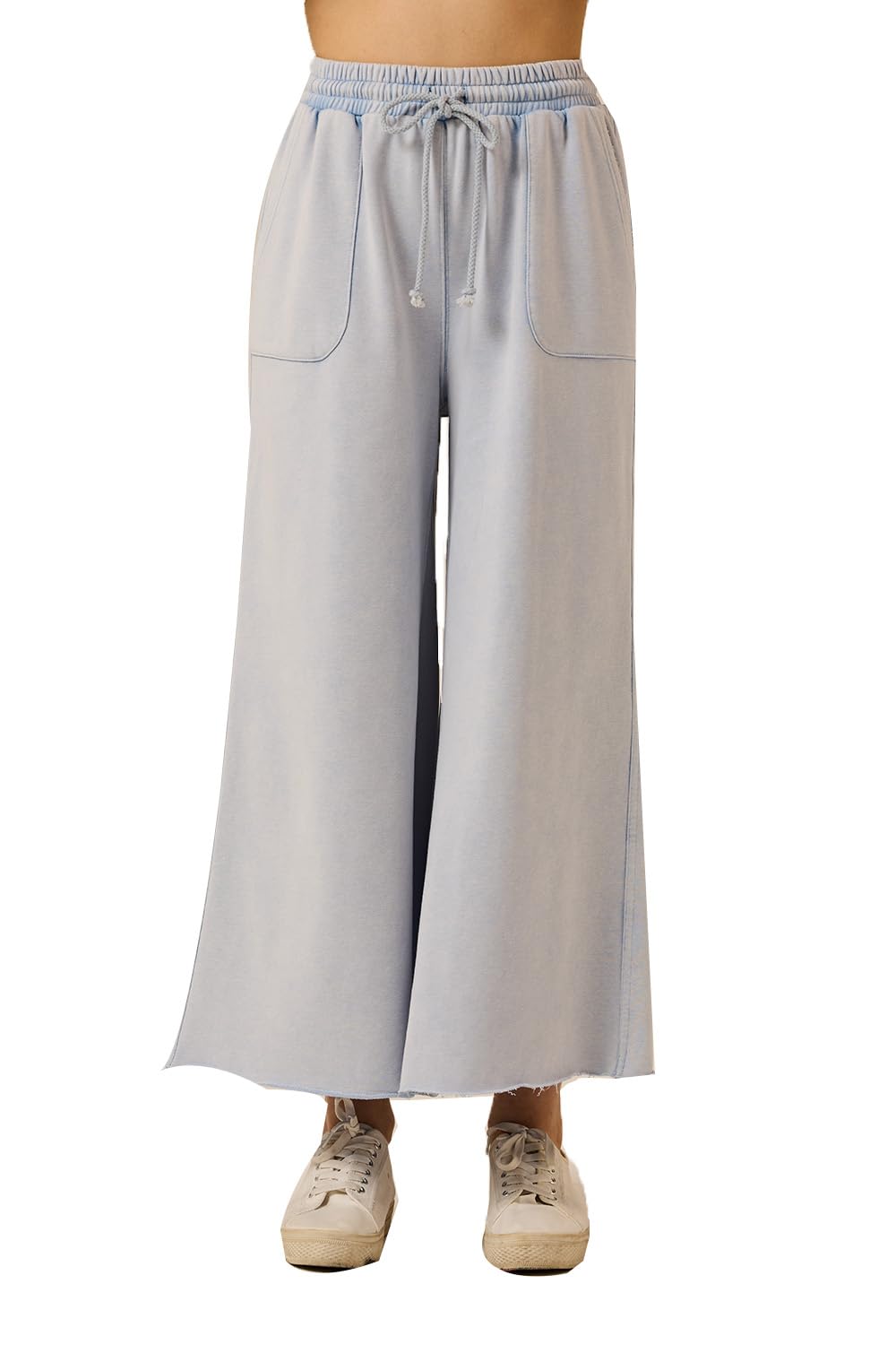 noflik Sweatpants for Women Washed Stretch Cotton Blend Terry Drawstring Waist Wide Leg with Poket