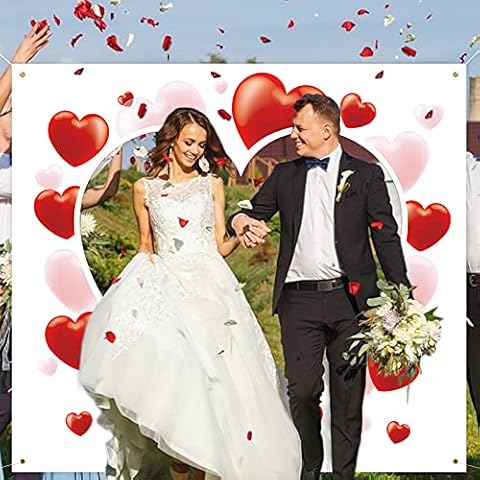 CINVEED Wedding heart for cutting out wedding sheets decorative heart motif wedding sheet bed sheet with scissors cutting heart wedding customs wedding games for bride groom photo background Cover