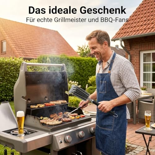 Katomi 3 in 1 Grillbürste Edelstahl mit Schaber, 45.8cm Langer Griff Grillreiniger, Hitzebeständige Reinigungsbürste für Gasgrill, Holzkohlegrill & Gussrost, Sicheres BBQ Grillzubehör