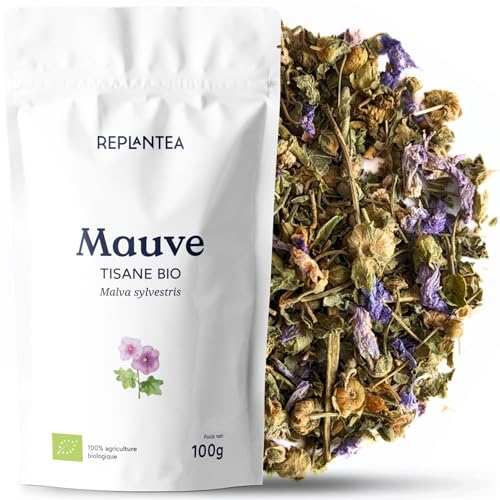 MAUVE TISANE BIO 100g (50 Tasses) | Mauve Feuilles et Fleurs en Vrac pour Infusion | Malva sylvestris REPLANTEA