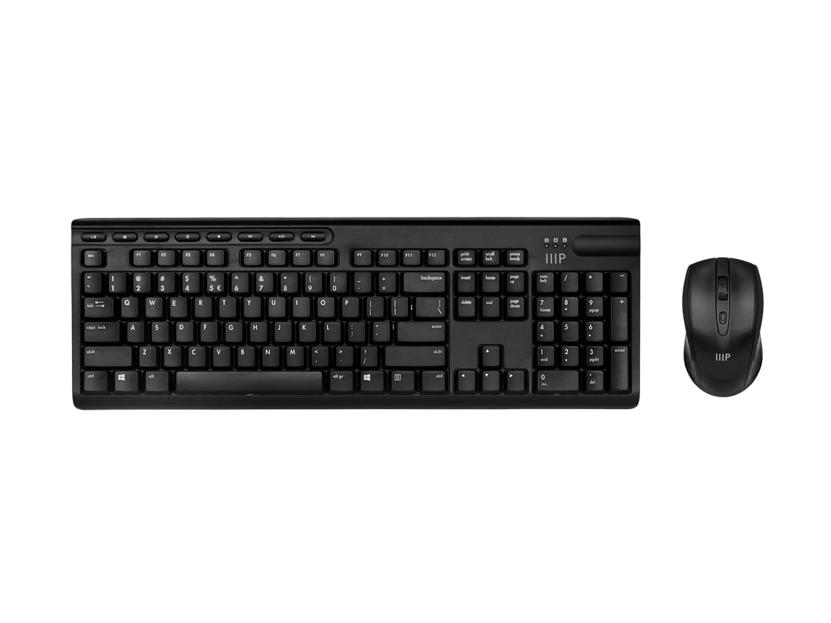 Monoprice Wireless Membrane Keyboard and Optical Mouse Combo, Full‑Size 104‑Key Keyboard, 2.4 GHz Wireless Receiver, for Both Home and Office Use