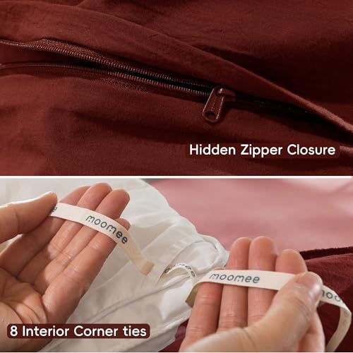 Image of MooMee Duvet Cover Set 100% Washed Cotton Linen Like Full | Relaxed Linen-like Texture. Soft, Breathable & Long-lasting Comfort. Lightweight. Hidden Zipper with 8 Interior Corner Ties