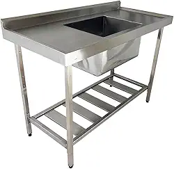 Pia Industrial Aço Inox 120x60x90cm com Cuba Centralizada 50x40x30cm