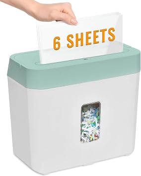 Vidateco 6 Sheet Cross Cut Paper Shredder for Home Small Office | 3 Mins Continuous Shred, Cross Cut, Shred Card Staple Clip, Portable Handle, 8L Waste Bin