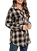 Oyamiki Womens Casual Cuffed Long Sleeve Boyfriend Button Down Plaid Oversized Flannel Shirt Tops Black Khaki Plaid S