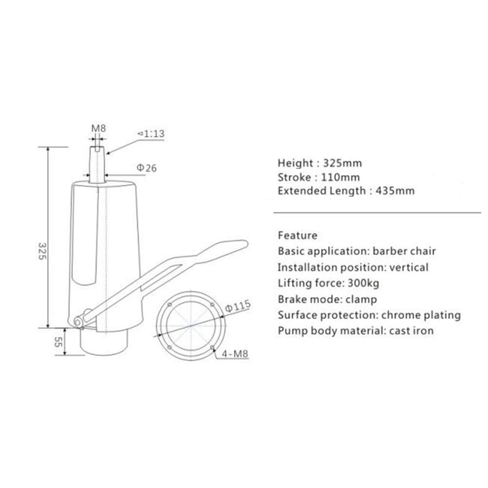 DENEST Barber Chair Replacement Hydraulic Pump 4-Bolt Model Pump Beauty Salon Hydraulic Replacement Pump with Base, Adjustable Height 11cm/4.3inch & Weight Capacity 300kg/661lbs