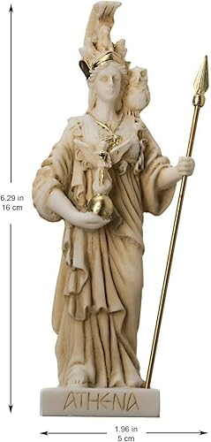 Miniatura 2 de BEAUTIFUL GREEK STATUES Atenea con búho, diosa de la sabiduría y la guerra, estatua dorada de alabastro de 6.29 pulgadas