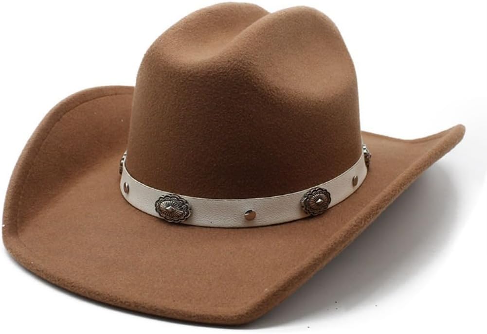 Western Cowboy Hat with Decorative Band, Black Felt, Silver Conchos