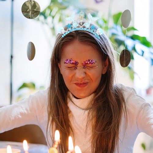 Diadema azul para fiesta infantil con pedrería marina accesorio de pelo 5