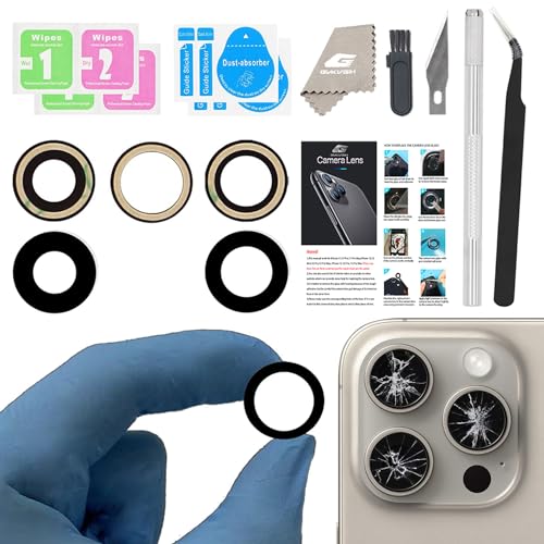 Rear Camera Lens Covers Replacement for iPhone 15 Pro & 15Pro Max, GVKVGIH Back Camera Len Glass Replacement with Double-Sided Adhesive & Repair Tool Kit (for 15 Pro/15Pro Max)