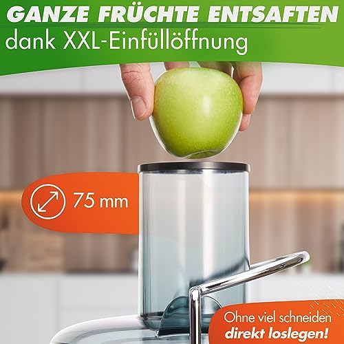 *Testsieger* QUICK-JUICER Entsafter Edelstahl Obst und Gemüse I XXL-Einwurf für ganze Früchte entsaften, 800W, 2 Geschwindigkeiten, BPA-frei inkl. Trinkflasche + Rezepte Buch & App – Bild 5
