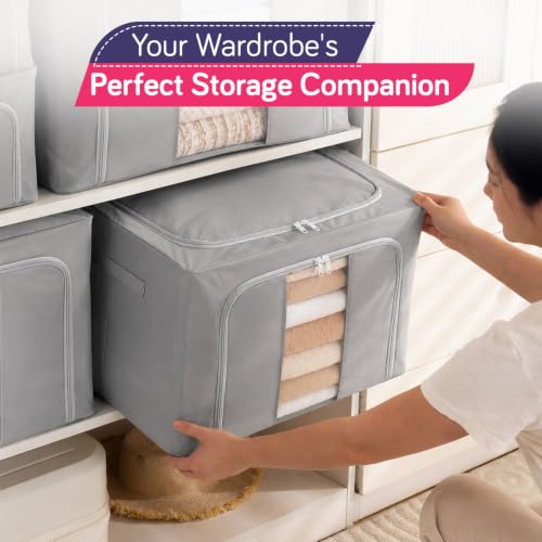 Image of HOKIPO 66L Wardrobe Organiser for Storage for Clothes, Large Foldable Storage Box, Light Grey Pack of 1 (AR-6670-LGRY)