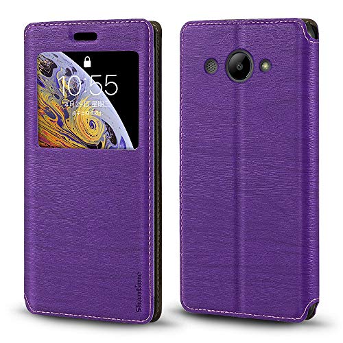 Shantime Funda de Cuero con Ventana Compatible con Huawei Y3 2018, Diseño Elegante Vista Clara, Cierre Magnético Oculto Ranura Tarjeta(Morado)
