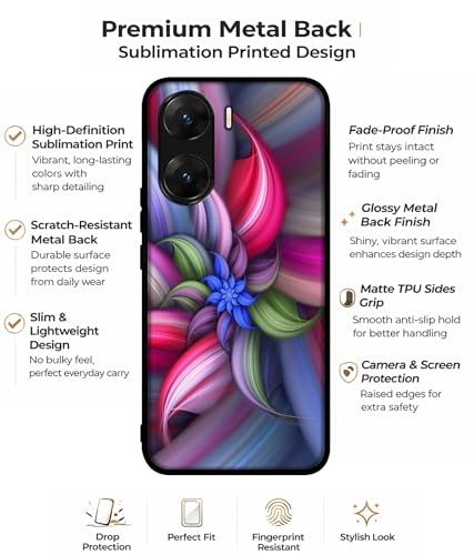 Image of Colorful Flower Design Premium 2D Printed Metal Back Case Cover for Vivo V29E 5G