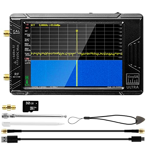Analizador de espectro AURSINC Ultra TinySA 4'' - Analizador de frecuencia portátil V0.4.5.1 100kHz-5.3GHz | Batería integrada de 3000 mAh y tarjeta SD de 32 GB | Generador de señal de ruido de fase Cover
