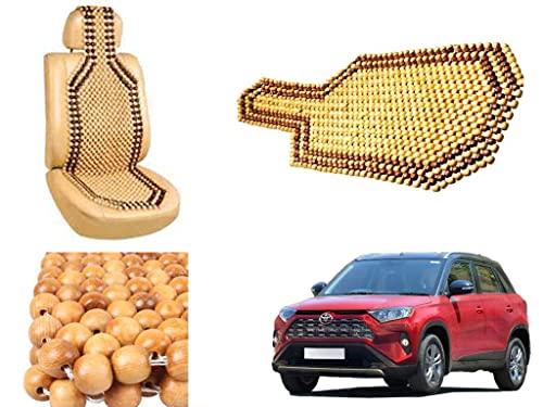 Image of Car Bead Seat Wooden Beads Cushion Cover Pad for Toyota Urban Cruiser, Acupressure Sitting Seat Cover | Cream Color - Pack of 1
