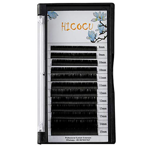 HICOCU Individual Eyelash Extensions 0.15mm D Curl 8mm|9mm|10mm|11mm|12mm|13mm|14mm|15mm|Mixed Ellipse Flat Matte Lash Extensions