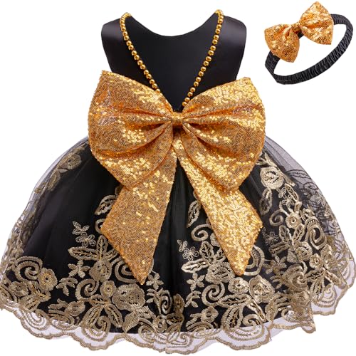 Baby Girl Dresses V-Back Embroidery Tulle Flower Girls Black Party Dress 18 Months
