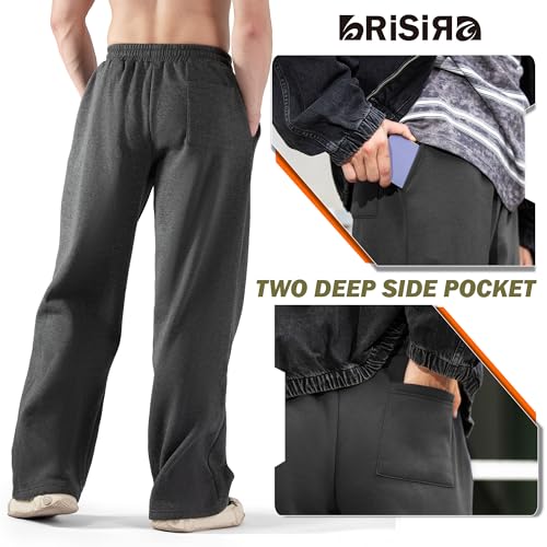 BRISIRA Mens Baggy Sweatpants Fleece Lined Wide Leg Warm Sweat Pants Open Bottom with Deep Pocket & Elastic Waist Drawstring3