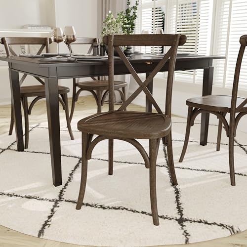 EMMA + OLIVER Hensler Weather-Resistant Wood Look Cross-Back Chair, Lightweight, Indoor/Outdoor Stackable Resin Construction, Versatile Style, Dark Brown