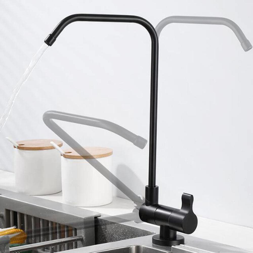 WDSOPK Water Filter Tap Folding Brass Single Cold Rotating Pure Faucet-Drawing (Black A)
