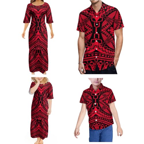 Samoan Print Family Party Dress Polynesian Family Suit Mother Daughter Puletasi Father Son Hawaiian Casual Shirt