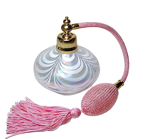 Alice-Aliya Art Hand Made Crystal Glass Perfume Cologne Refillable Empty Bottle With Pink Squeeze and Tassel atomizer Attachment.