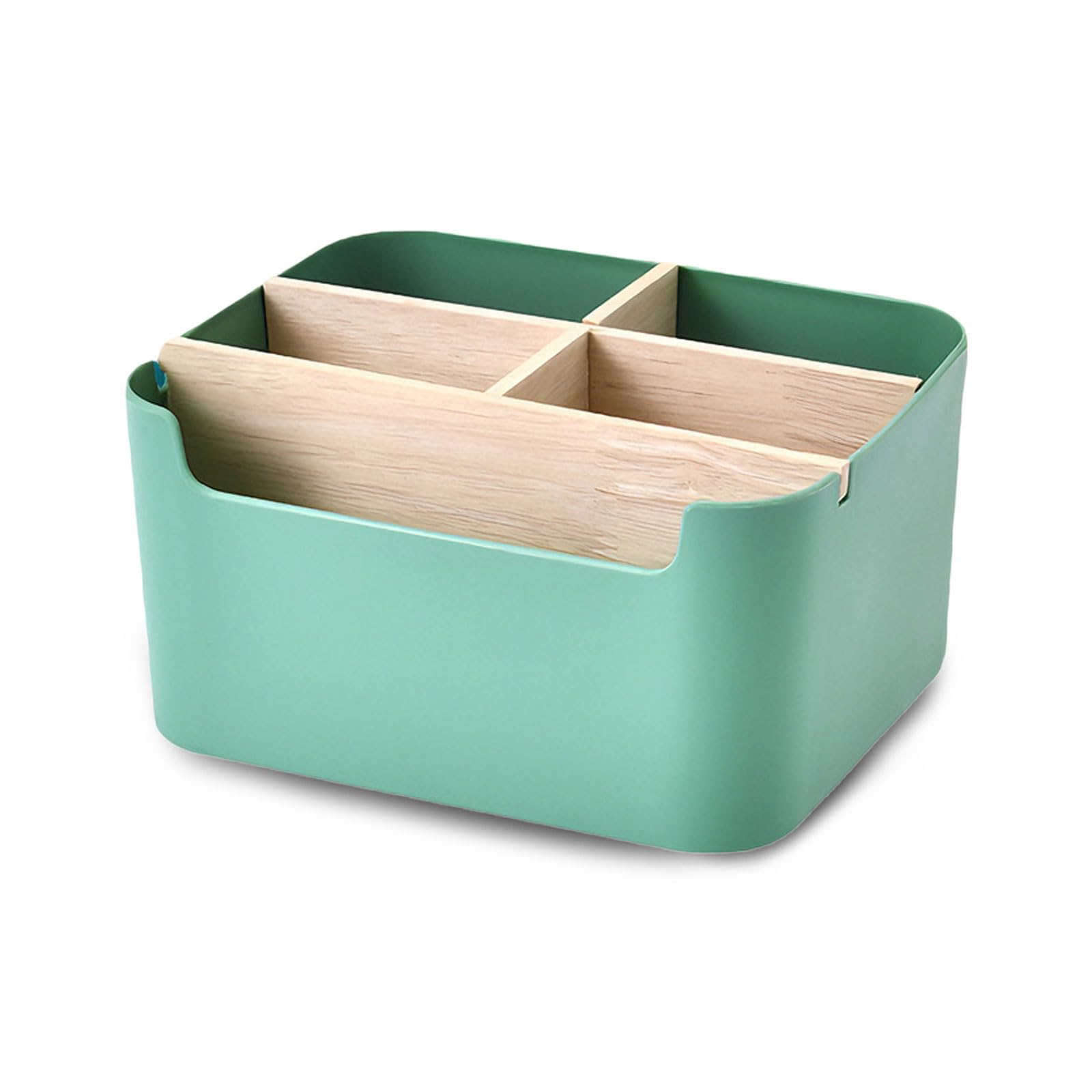EAZHOP 5 Compartment Desk Organiser Wooden Desktop Storage Box with Removable Dividers, Multifunctional Square Office Organizer for Remote Controls, Pens, Makeup, Stationery (Green)