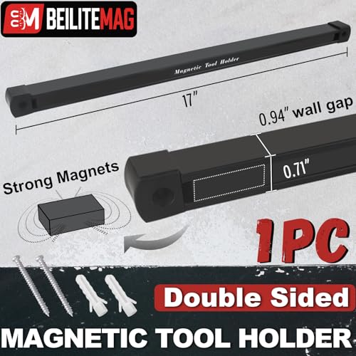 Image of Double Sided Magnetic Tool Holder, 17 Inch Heavy Duty Magnet Bar Strip with Extra Strong Magnets, Magnetic Tool Organizer for Garage, Warehouse, Workshop, Tool, Industrial (1 Pack)