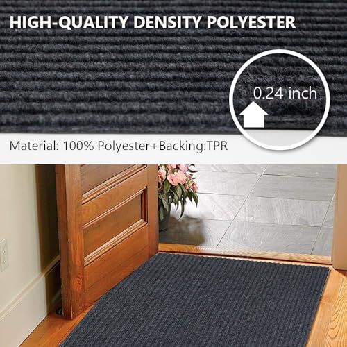 Lita Hallway Runner Rug Double Gray Stripe With Pvc Backing thumb #3