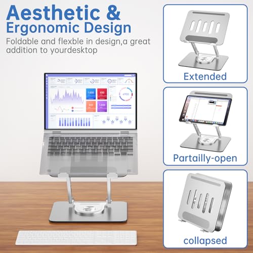 Image of Laptop Stand for Desk Adjustable Computer Stand with 360 Rotating Base Ergonomic Laptop Riser Mount for Desk Foldable Protable Computer Desk Fits with MacBook Pro Air, Rectangle