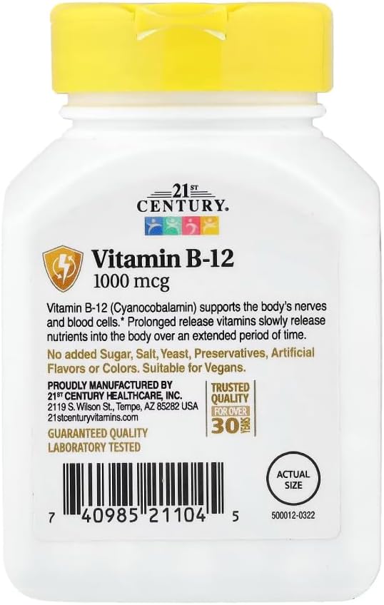 Vitamina B12 1000mcg 21st Century Tabletas Liberación Prolongada 110ct miniatura 3