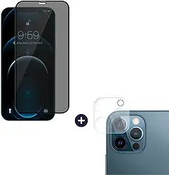 Película De Vidro Privacidade 3D Anti Spy Tela Toda Para iPhone + Película Lente de Câmera (iPhone 12 Pro Max)