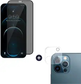 Película De Vidro Privacidade 3D Anti Spy Tela Toda Para iPhone + Película Lente de Câmera (iPhone 12 Pro Max)