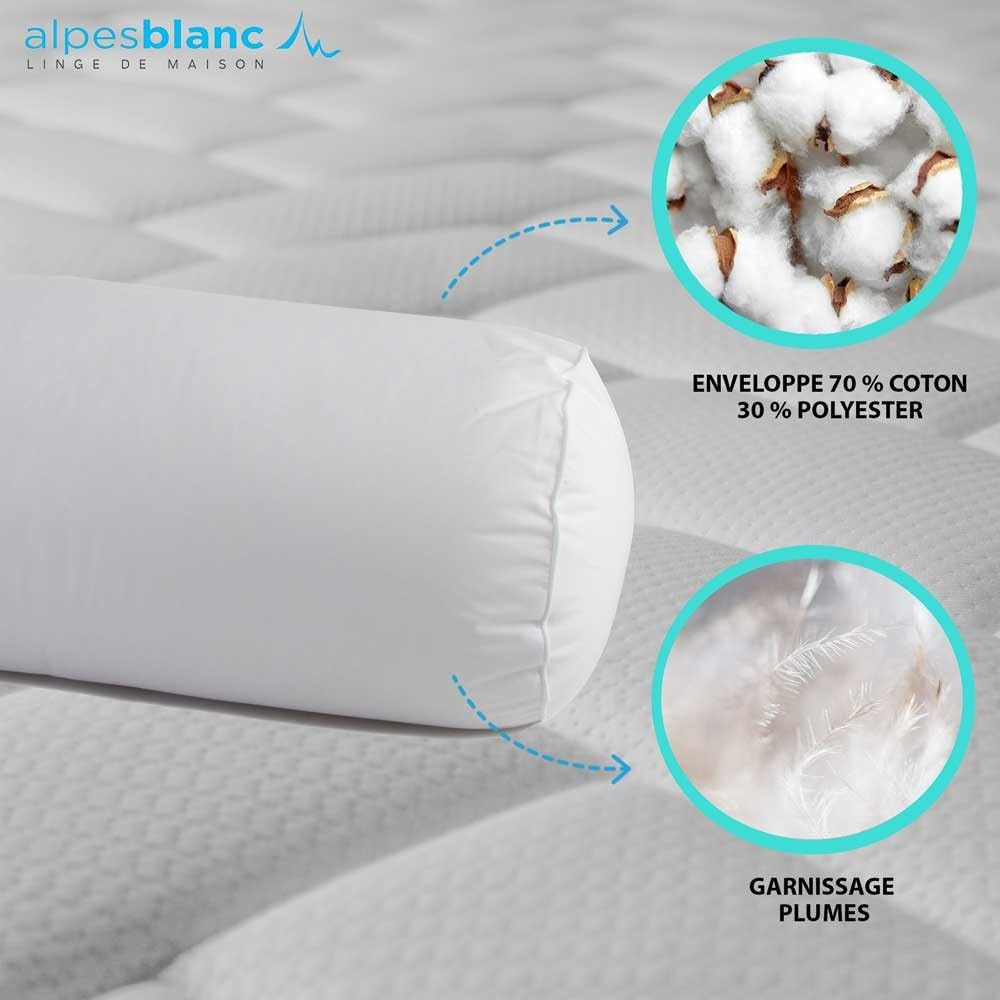Alpes Blanc - Traversin de plumas de pato - 180 cm - Soporte medio firme y un hogar esponjoso - Confort y calidad francesa