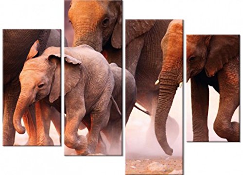 1art1 Słonie - Słoń - Kuchenka słonia, Namibia, 4-częściowe obrazy obraz na płótnie na blejtramie | Obraz ścienny XXL plakat druk artystyczny jako obraz na płótnie 120 x 80 cm