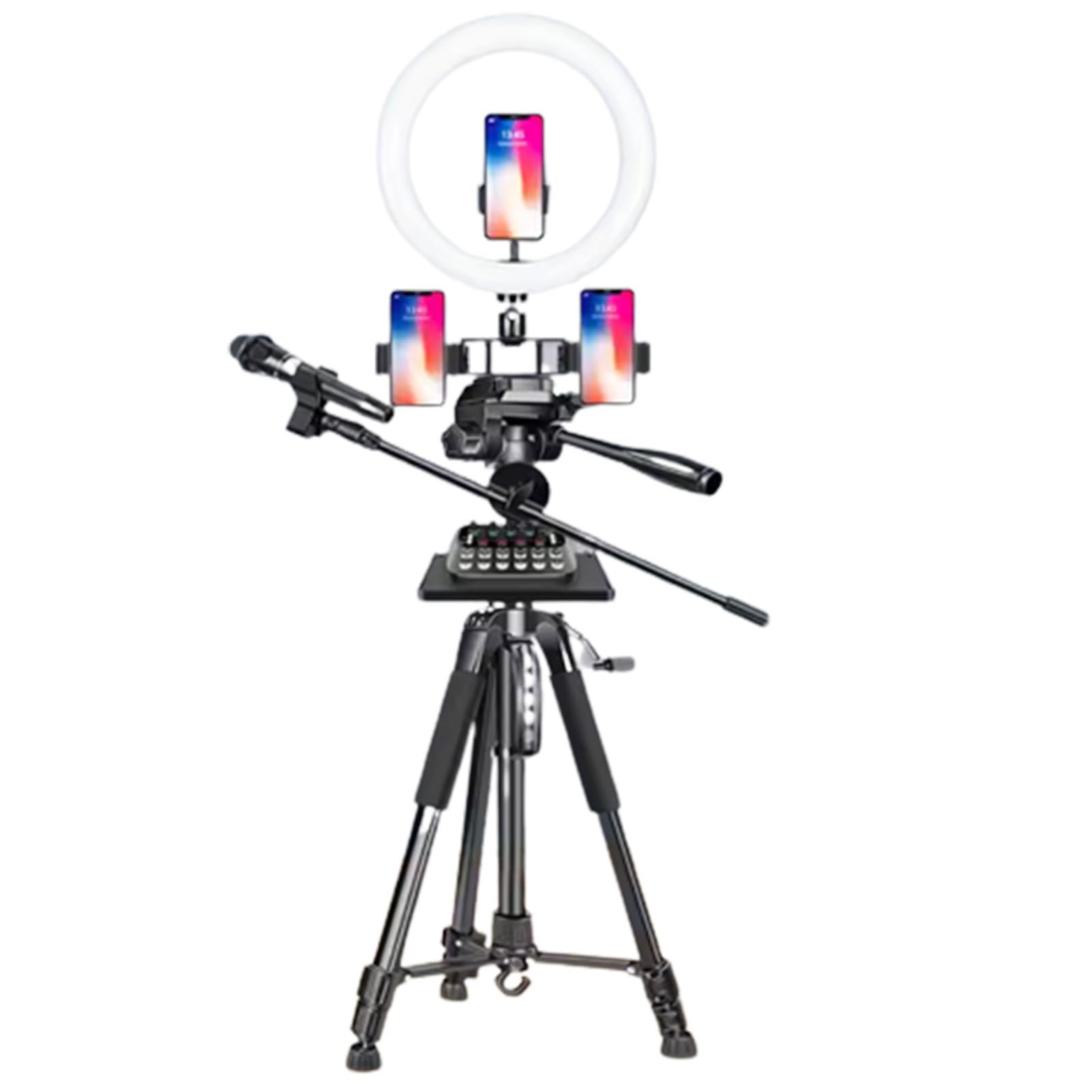 Treppiede flessibile per cellulare per fotocamera, treppiede leggero per supporto per streaming live con luce a LED ad anello, microfono a tubo integrato, per la registrazione video della fotocamera