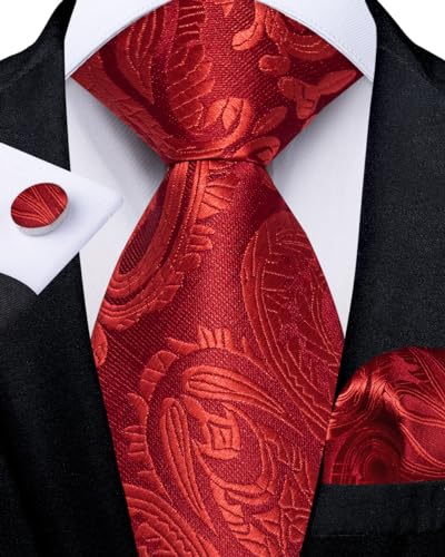 Image of DiBanGu Silk Zipper Ties for Men,Paisley Solid Plaid Pre-tied Tie and Pocket Square Cufflinks Set Formal Adjustable Necktie