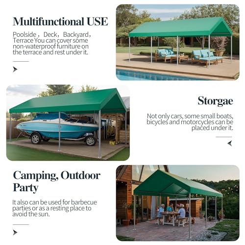 Image of Shintenchi 10x20ft Heavy Duty Carport with UV&Wind Resistant Canopy,Portable Carport Garage Shelter with Stable Powder-Coated Steel Frame,Outdoor Carports for Car,Bike,Camp,Storage-Green